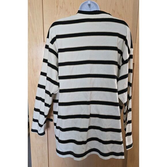 Striped Black & White Cardigan Sweater With Front Pockets Large Georgio Cotton - Picture 5 of 9
